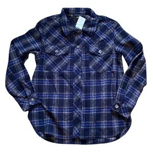 Sanctuary Blue Plaid Long Sleeve Button Front Flannel Womens Size Xsmall